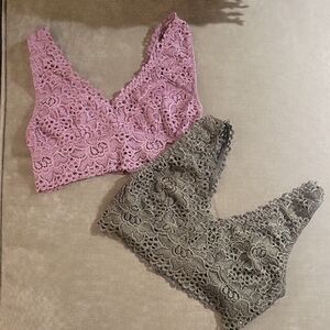 Altar'd State Pink and Gray Lace Bralette Set